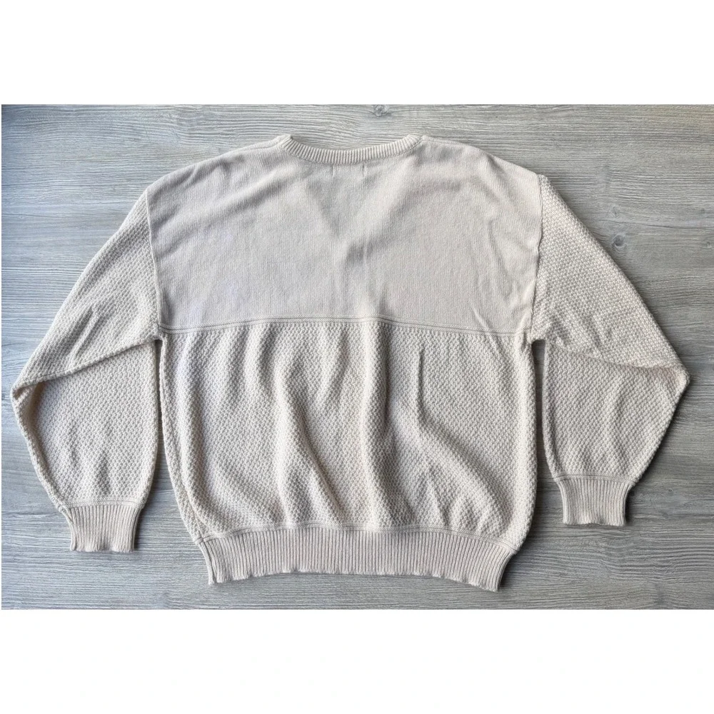 Vintage McBriar Cotton V-Neck Sweater Mens Large Cream Textured Knit USA Made